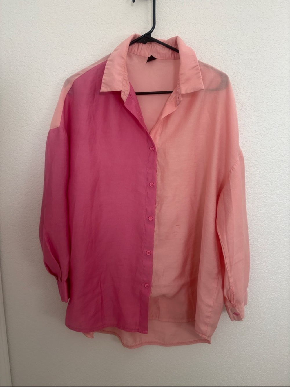 SHEIN Two-Tone Pink Button-Down Shirt